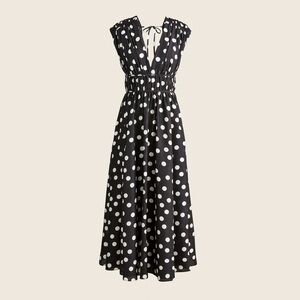 J Crew Gathered silk midi dress in polka dot